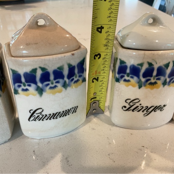 Vintage Germany Spice Pottery Set Allspice, Cinnamon, Ginger & Nutmeg w/ crazing - Picture 6 of 12